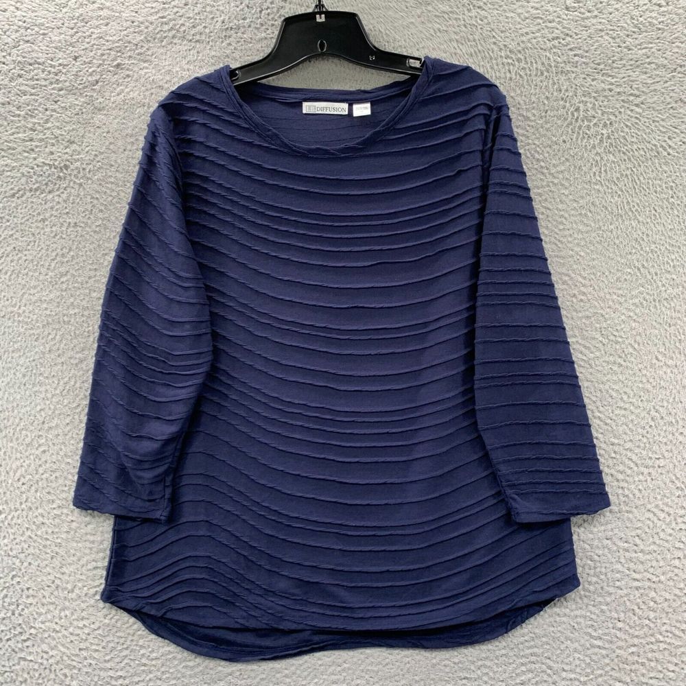 IB DIFFUSION Blouse Womens Large Top 3/4 Sleeve Blue